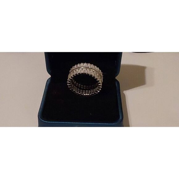 6 Ct. DIAMONIQUE Double Baguette Bridal/Anniversary Band Ring #8~Platinum/925SS - Picture 2 of 4